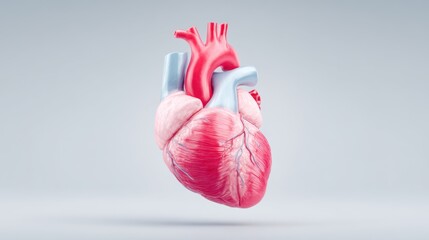 Naklejka premium A detailed anatomical depiction of a human heart, rendered in a modern, photorealistic style, showcases the intricate and vital organ responsible for life.