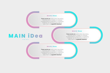 infographic uses three horizontally elongated capsules to present key business concepts, with gradient color show the steps of workflow presentation vector illustration