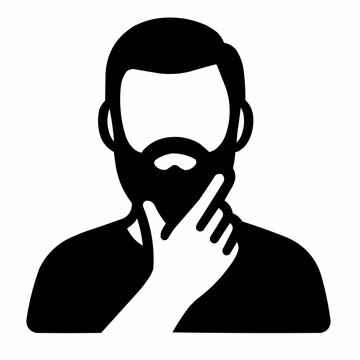 Man thinking with hand on chin in silhouette style  