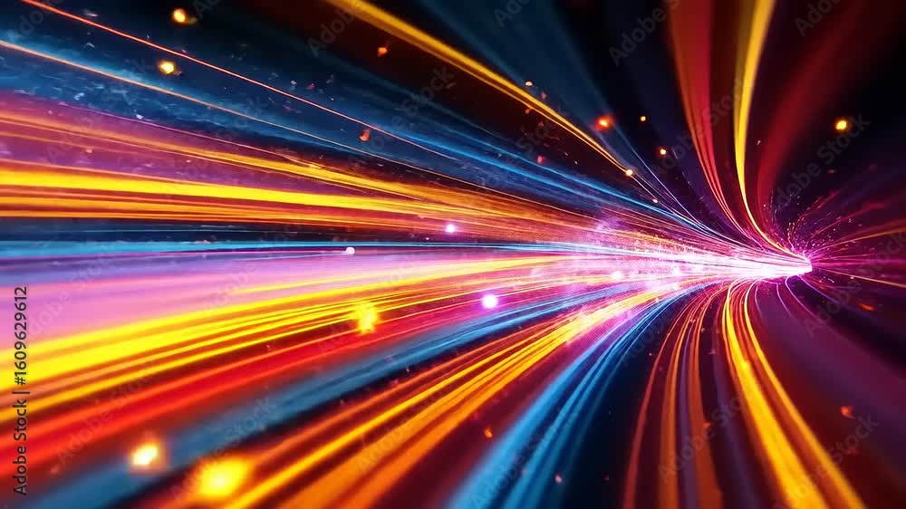 Poster vibrant abstract light trails creating a sense of motion and energy in a dynamic digital landscape