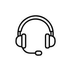Outline icon headphones with microphone on headset communication