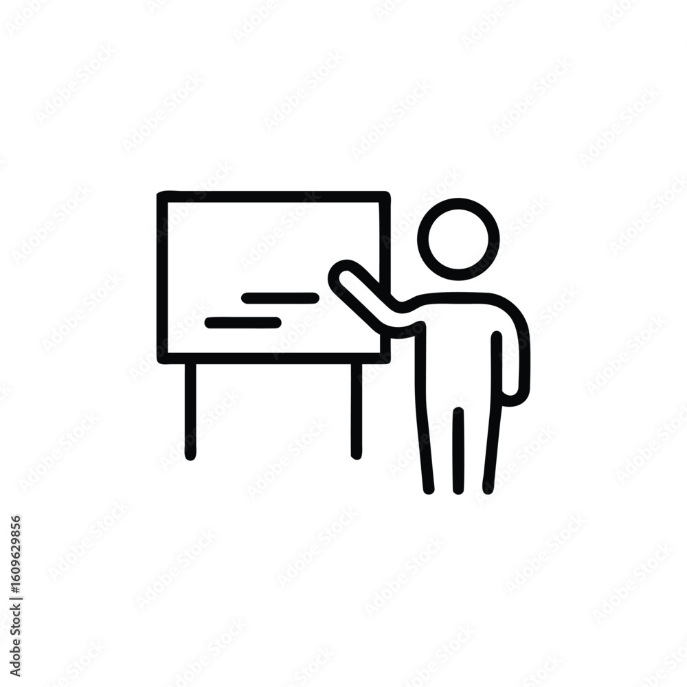 Aufkleber outline icon person pointing at whiteboard with horizontal lines teaching