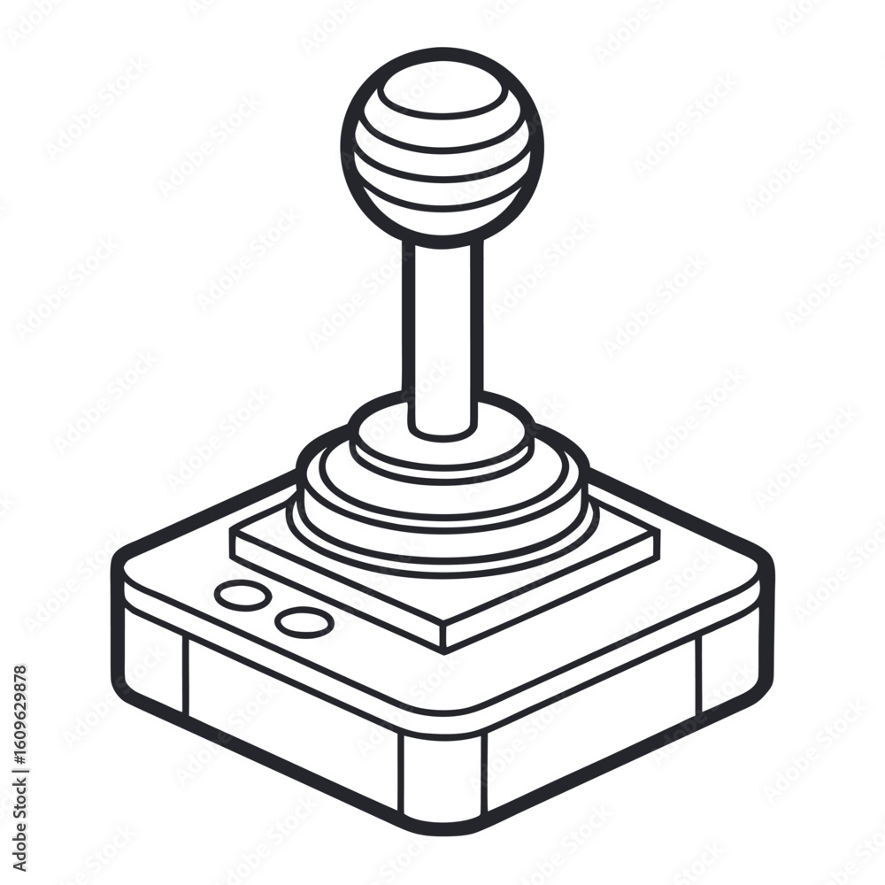 Poster stylized outline of a classic video game joystick with a simple geometric design isolated on white b