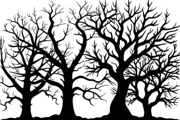 Fototapeta premium Leafless oak tree branches silhouette design art. A striking silhouette of leafless oak tree branches, perfect for natural themes and rustic designs.
