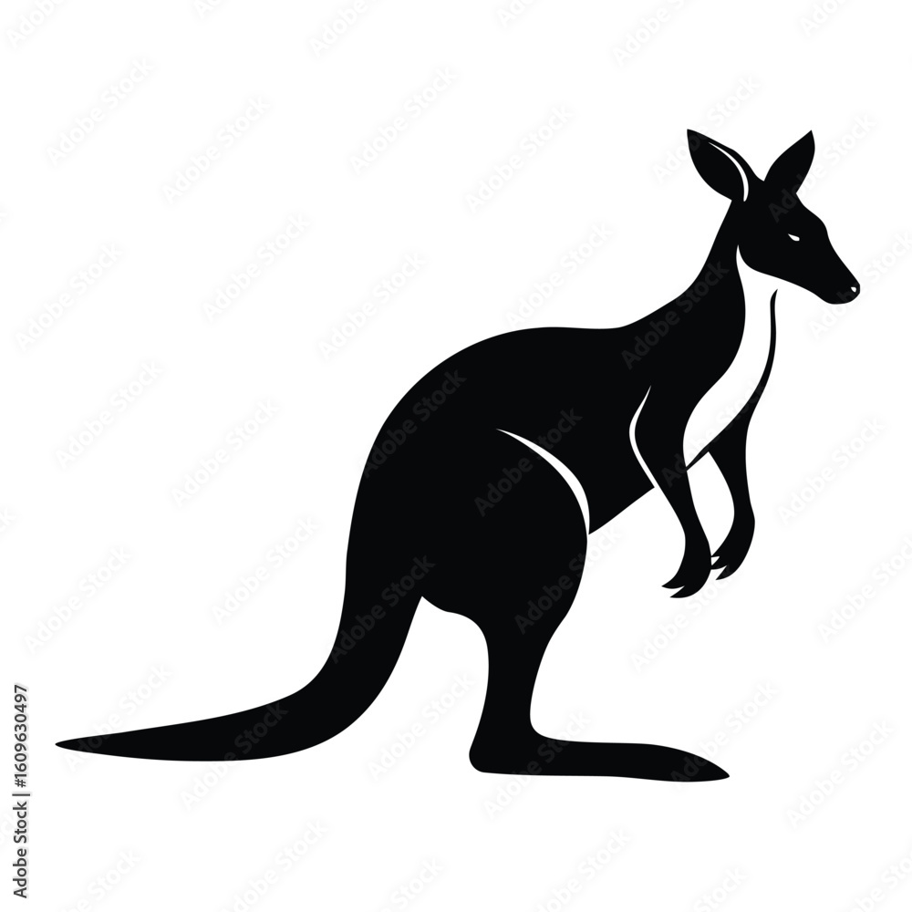 Aufkleber distinctive silhouette of a kangaroo in profile cleanly isolated on a white background for versatile