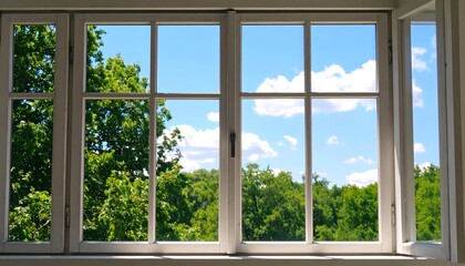 White window, lush view