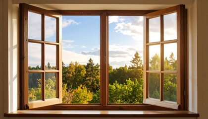Wooden window, nature view