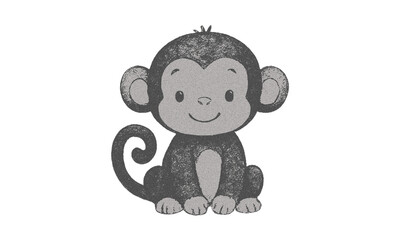 Cute Halftone Effect Black Baby Monkey Cartoon Illustration on transparent background 