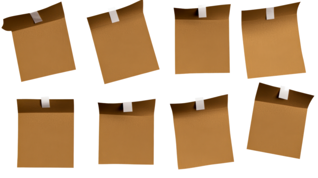 Different perspectives of brown cardboard boxes with adhesive strips