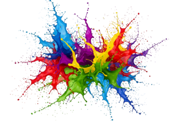 Vibrant Paint Splashes Colorful Explosion of Red Blue Green Yellow and Purple.