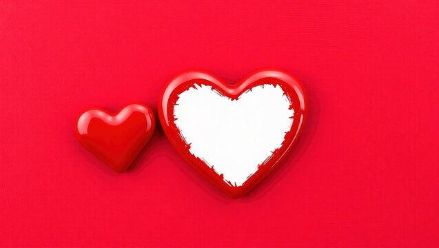 A striking red heart with a distressed white center, perfect for text or personalization, rests on a bold, solid red background, offering a minimalist yet impactful symbol of love.