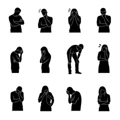 Collection of black silhouette figures showing various states of distress