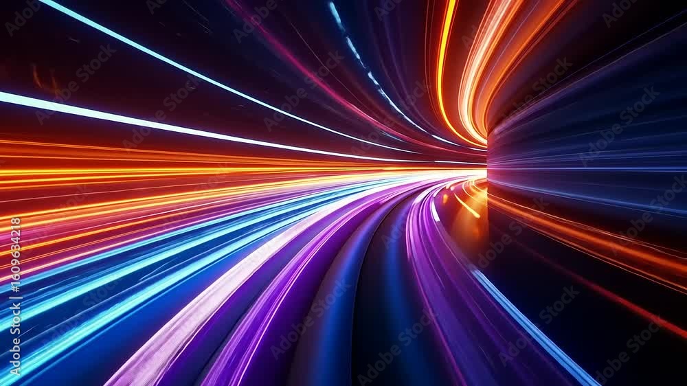 Aufkleber vibrant light trails swirl in a futuristic tunnel, creating a dynamic sense of speed and motion