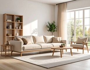 Cozy modern living room with natural light