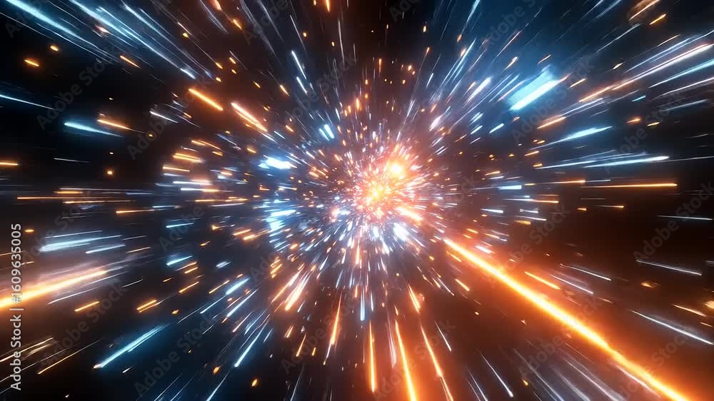 Aufkleber explosive burst of colorful light streaks in a cosmic space scene, creating a dynamic sense of movem