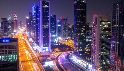 Fototapeta premium Aerial city lights at night