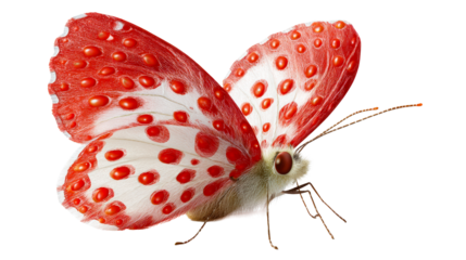 Butterfly with red and white polka dots on transparent background