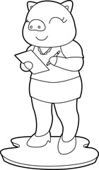 Pig Secretary Note Animal Vector Graphic Art Illustration