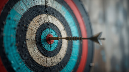 Inaccurate dart sticks outside the target, business, and communication concept