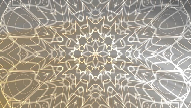 Desertcore Soft Grey Layers Abstract kaleidoscopic pattern design with intricate geometric shapes and shimmering light effects for backgrounds