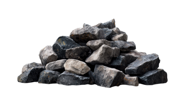 Pile of natural stones on transparent background for design use