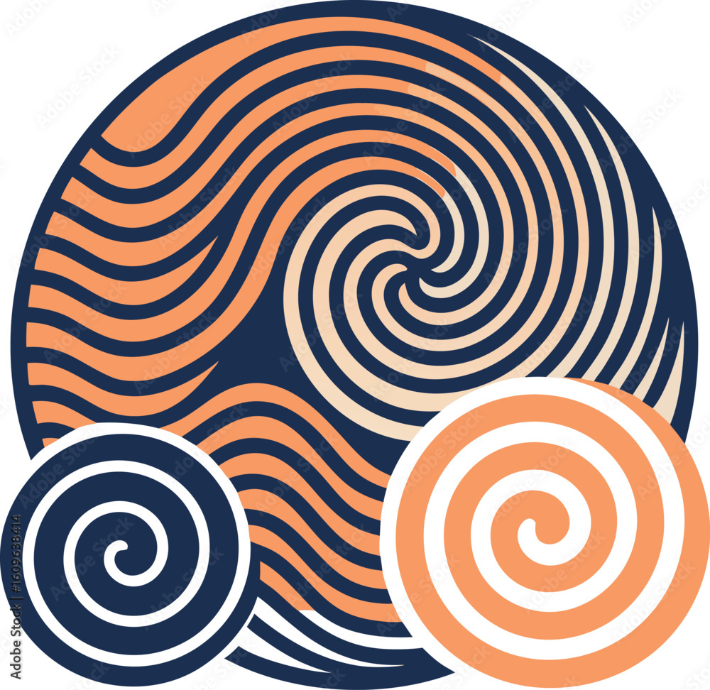 Poster abstract colorful spiral pattern with circles and geometric shapes background