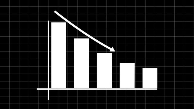 Animated down business graph icon . Bar chart animation with decreasing trend perfect for financial downturn.Loss concept business graph.
