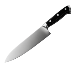 Sleek chef's knife isolated on a transparent background, cutout PNG, vector graphic.