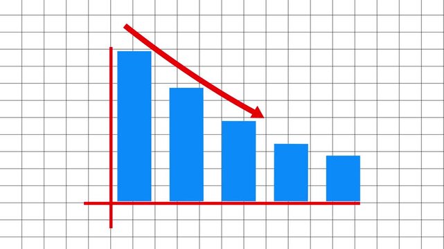 Animated down business graph icon . Bar chart animation with decreasing trend perfect for financial downturn.Loss concept business graph.