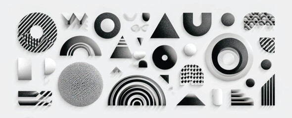 Obraz premium Black and White Geometric Shapes Arranged in an Abstract Composition Minimalist Design Concept for Modern Art