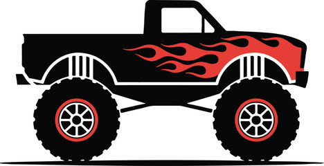 black monster truck vector illustration with flame graphics heavy duty design ai eps jpeg png