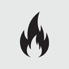 Simple black silhouette of a flame on a light gray background