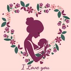 Mother's Day background . Template for festive decoration. Template for Mother's Day greetings. Background with a flower and text. Vector illustration