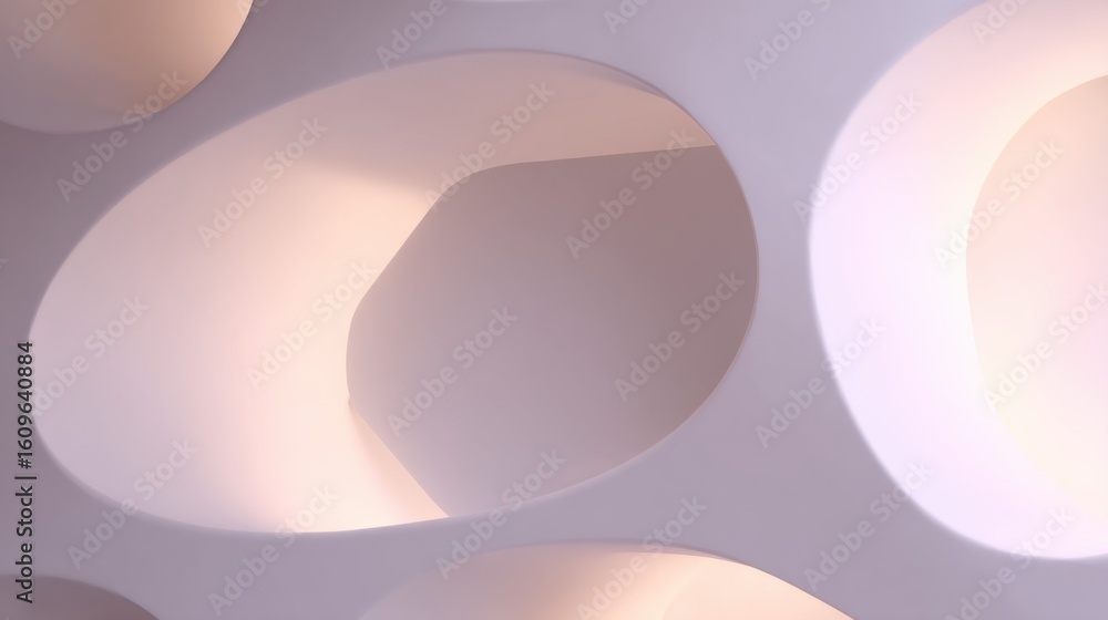 Poster elegant white geometric shapes with smooth edges form a dynamic pattern,