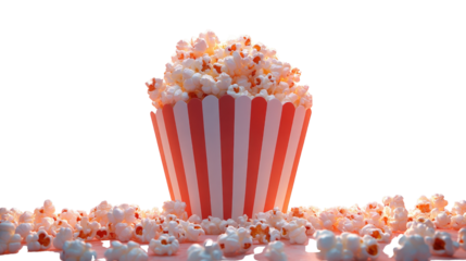 Delicious popcorn in a huge red white striped cart on white background  PNG