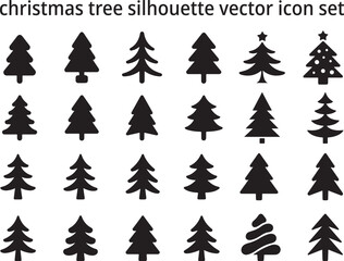 Fototapeta premium Christmas Tree Silhouette Vector Icon Set, Holiday Pine Tree Collection in Black.