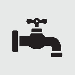 Simple black silhouette of a water faucet or tap on a light grey background