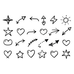 Line Art Arrows, Stars, Hearts Clipart