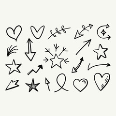 
Cute Doodle Arrows, Stars, and Hearts