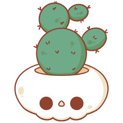 illustration of a cactus in skull pot, Halloween decoration 