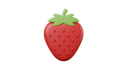 Red strawberry with green leaves isolated on a transparent background