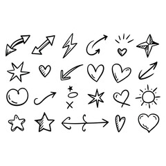 Doodle Arrow and Heart Line Art Set