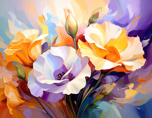 Vibrant Colorful Floral Abstract Artwork with Blossoming Flowers