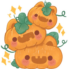 Three cute halloween pumpkins, halloween cartoon, pencil color
