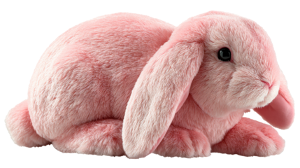Cute pink plush rabbit toy on transparent background