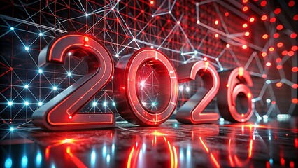 The year 2026 in a futuristic digital network