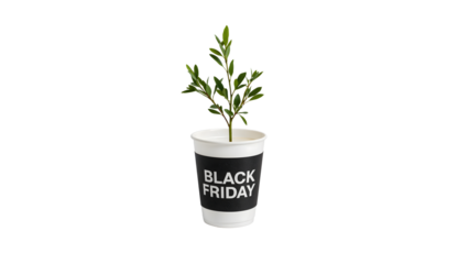 Black friday sale concept with plant in cup  ecofriendly shopping theme