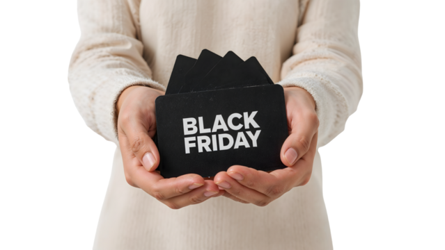 Hands holding black friday gift cards  holiday shopping concept with discount opportunities