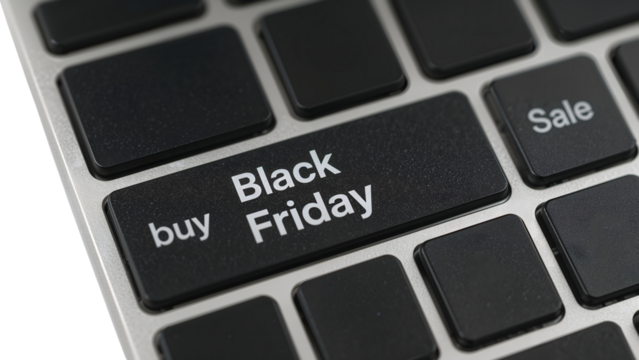 Black friday shopping key on keyboard: online sale concept for ecommerce and discounts