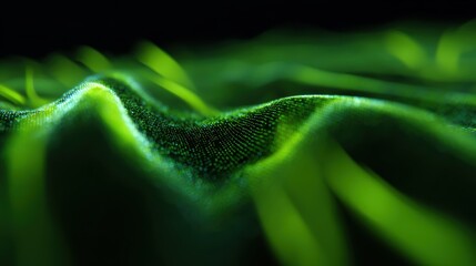 Abstract background of glowing data patterns representing soil analysis or crop yield prediction. Agronomy, data-driven. Futuristic, green tones.